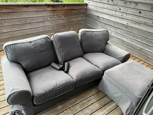 Gray Fabric Ektorp Sofa with Ottoman