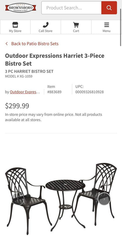 Metal Outdoor Chair Set of 2 Outdoor Expressions Harriet Bistro #0633