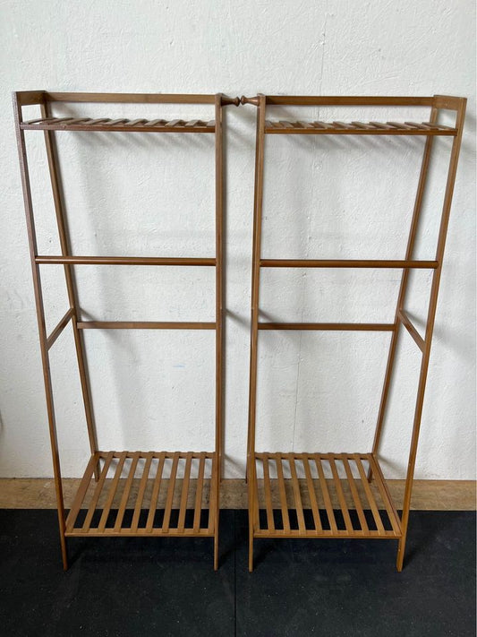 Clothing Rack 2 Tier Closet Organization Wardrobe Shoe Shelf Light Wood #0631