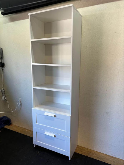 Wooden White Bookcase with Two Drawers #0546