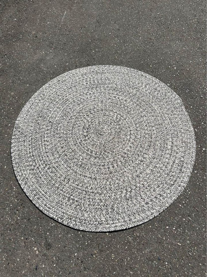 4’ Round Knitted Woven Saloon Carpet Hard Floor Chair Cushion Grey Speckled #0640