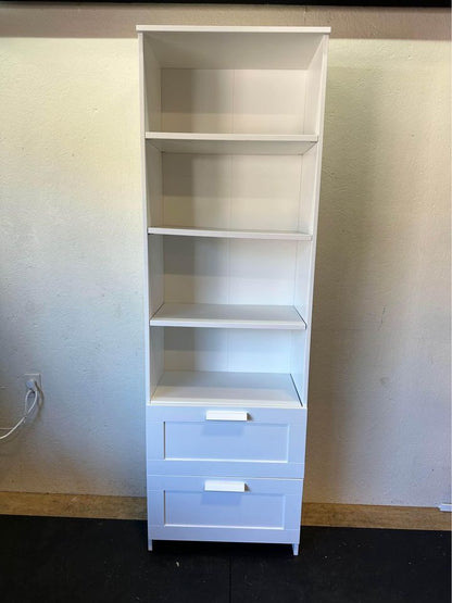 Wooden White Bookcase with Two Drawers #0546