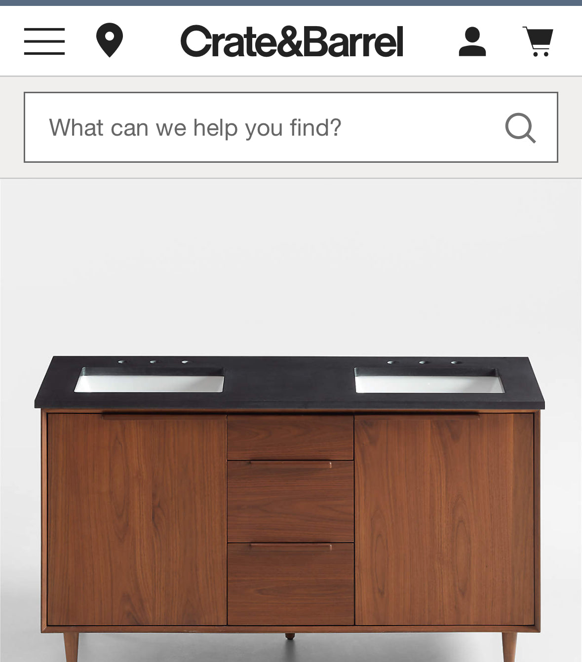 Crate & Barrel Tate 60" Black Marble Top for Double Sink Vanity #0561