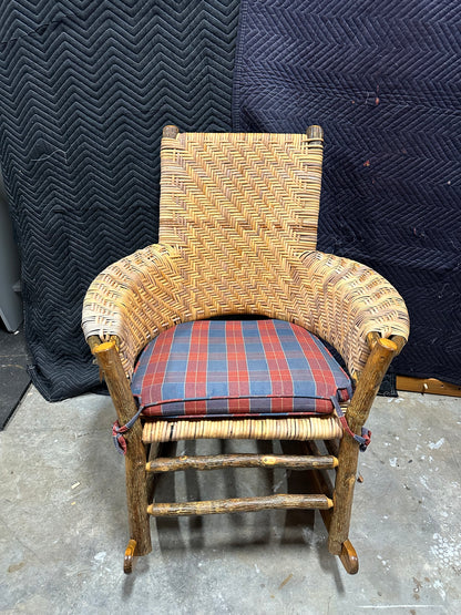 Rustic Plaid Woven Wood Rocking Chair #0704