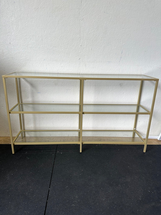 Glass Entertainment Console Gold Metal Frame #0522