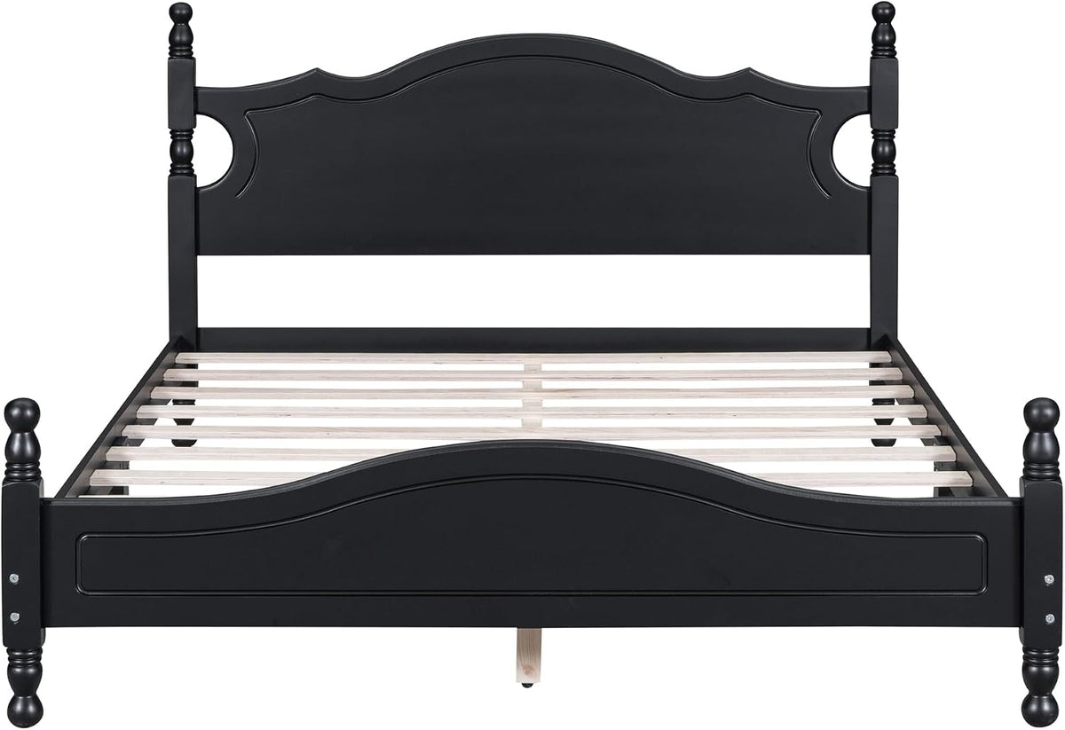 Black Wood Full Platform Bed with Headboard and Footboard, Boxed #2595