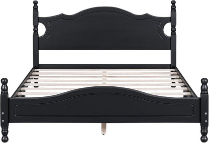 Black Wood Full Platform Bed with Headboard and Footboard, Boxed #2595