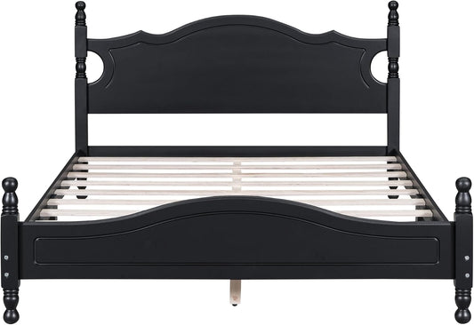 Black Wood Full Platform Bed with Headboard and Footboard, Boxed #2595