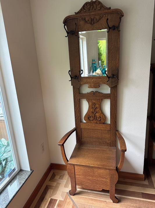 Vintage Hall Seat With Storage and Mirror, Fort Wayne #0771