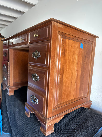 Vintage Kneehole Chippendale Style Writing Desk Dovetail Drawers