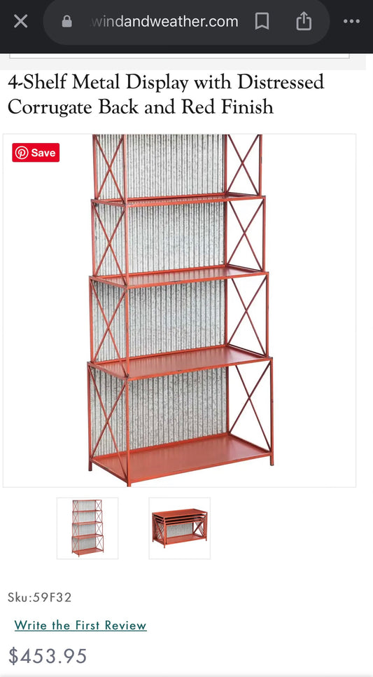 4 Sets of 4-Shelf Metal Display with Distressed Corrugate Back and Red Finish #0611