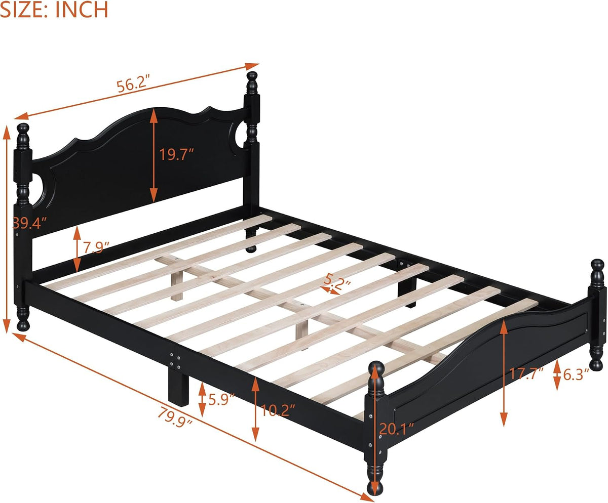 Black Wood Full Platform Bed with Headboard and Footboard, Boxed #2595