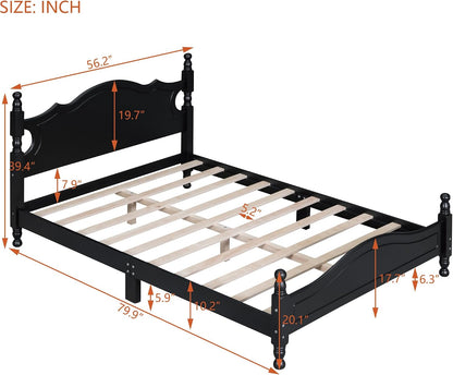 Black Wood Full Platform Bed with Headboard and Footboard, Boxed #2595