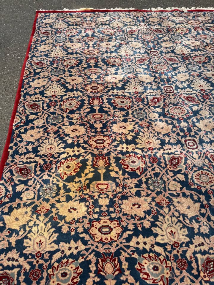 Pure Wool Blue Red Cream Floral Rug