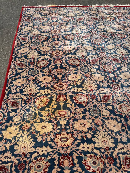 Pure Wool Blue Red Cream Floral Rug