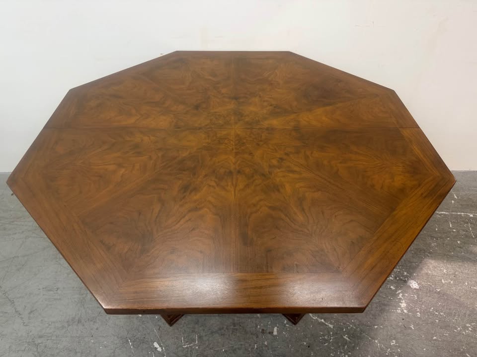 Baker Furniture Polygon Walnut Brass Antique Dining Table