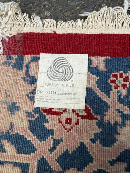 Pure Wool Blue Red Cream Floral Rug