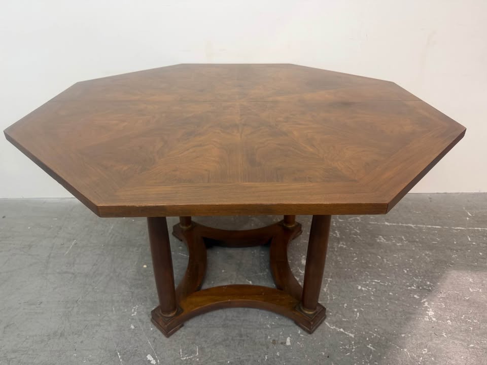Baker Furniture Polygon Walnut Brass Antique Dining Table