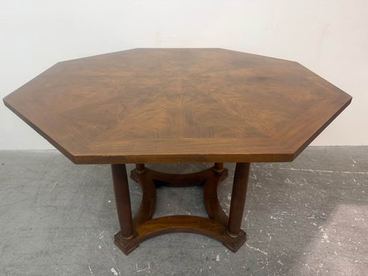 Baker Furniture Polygon Walnut Brass Antique Dining Table