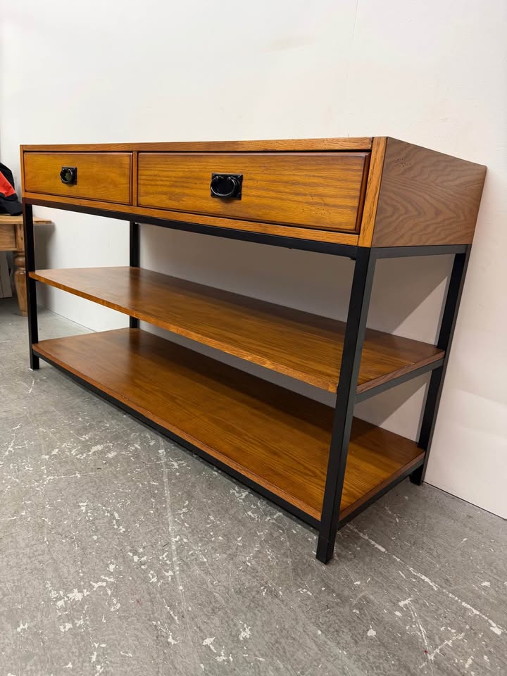 Modern Industrial Wood Metal Console Table With Drawers