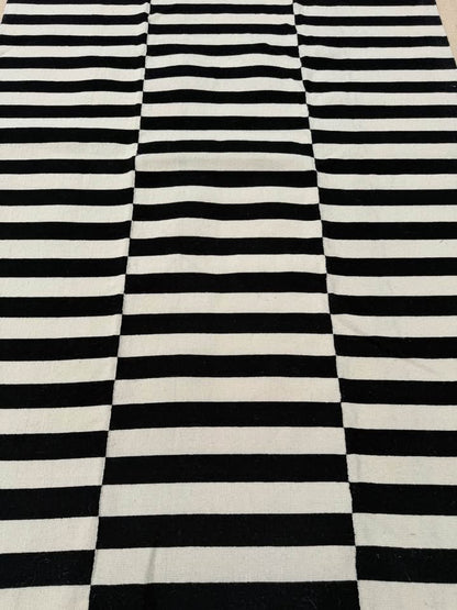 Black and White Striped Area Rug 5x7 Wool Blend