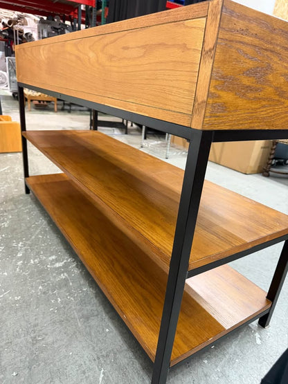 Modern Industrial Wood Metal Console Table With Drawers