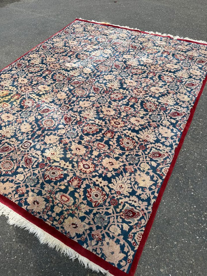 Pure Wool Blue Red Cream Floral Rug