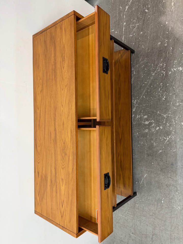 Modern Industrial Wood Metal Console Table With Drawers