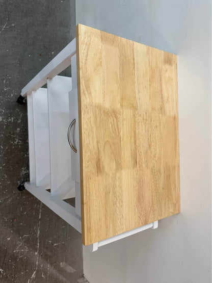 White Kitchen Cart with Butcher Block Style Top