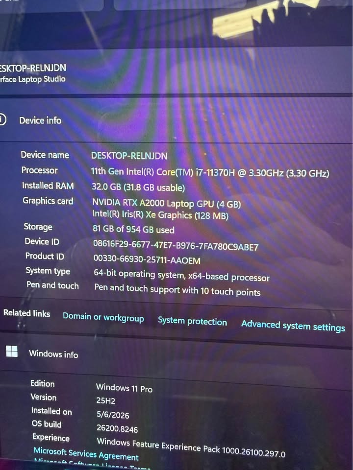 Microsoft Surface Laptop Studio i7 32GB RAM RTX A2000
