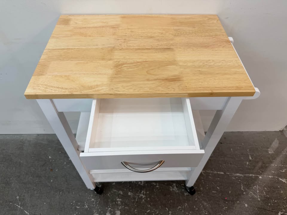 White Kitchen Cart with Butcher Block Style Top