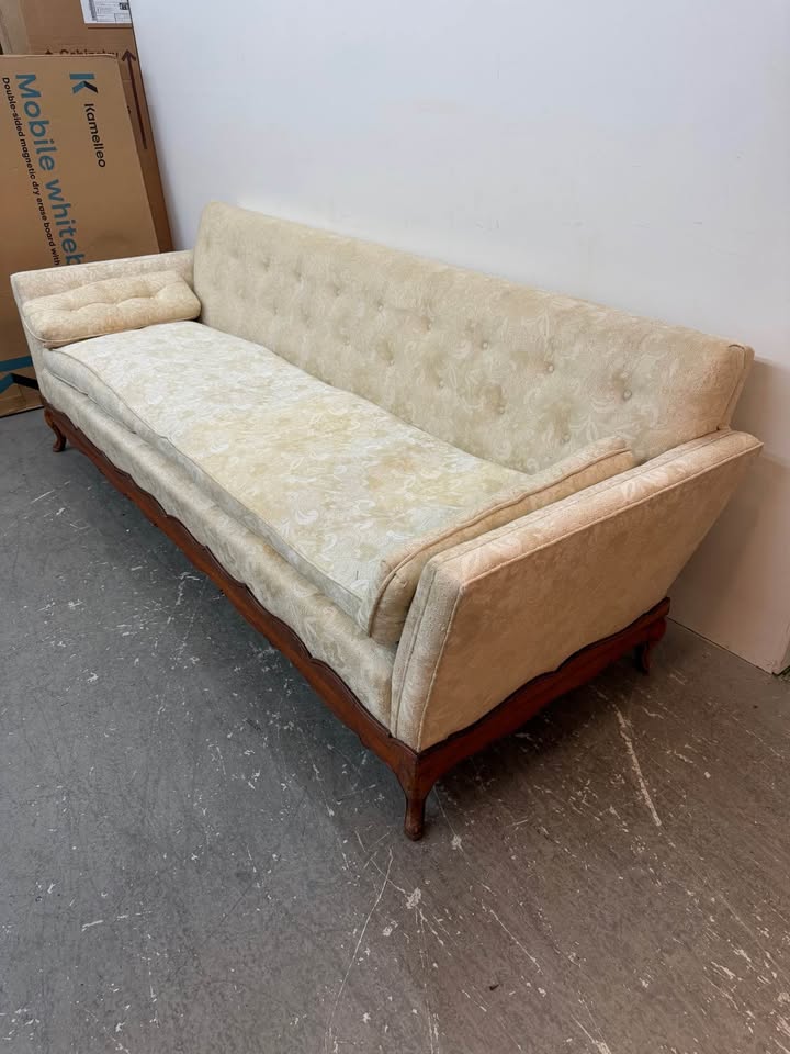 French Provincial Damask Wood Base Sofa