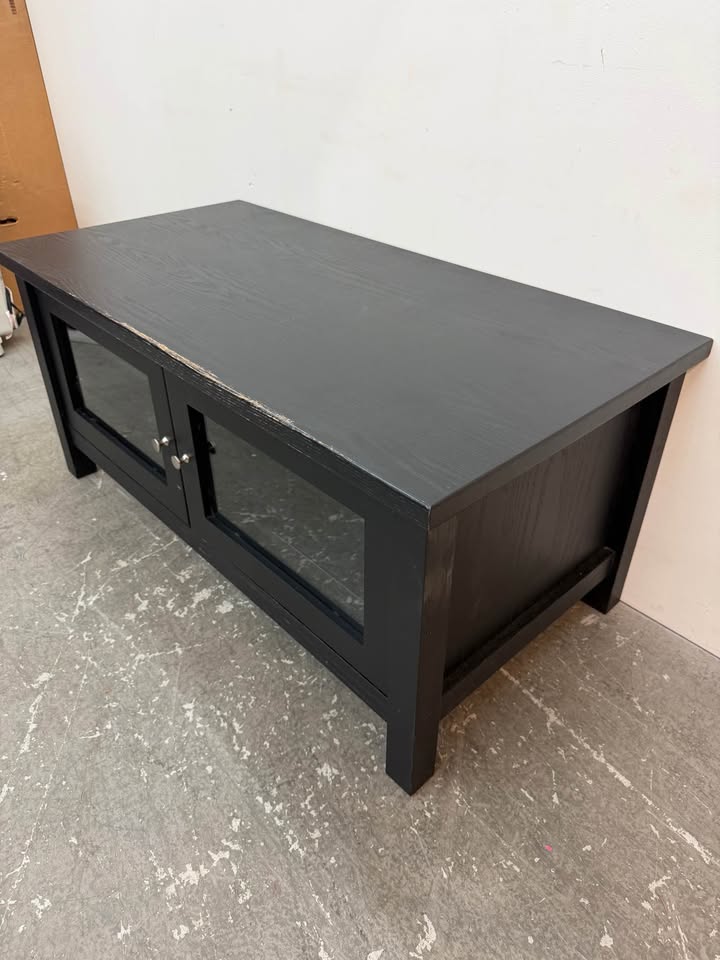 Black Wood TV Stand with Glass Doors