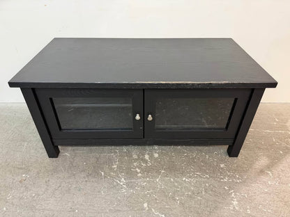 Black Wood TV Stand with Glass Doors