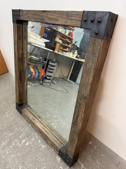 Uttermost Industrial Style Faux Wood and Metal Mirror