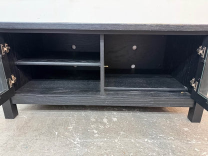 Black Wood TV Stand with Glass Doors