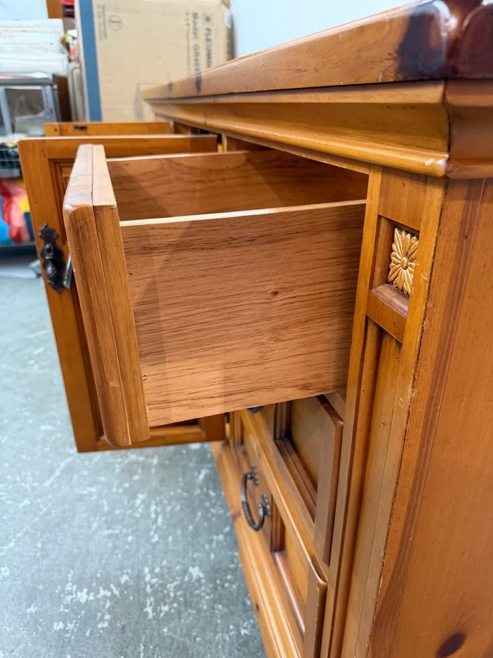 Ornate Carved Pine Wood Dresser Sideboard