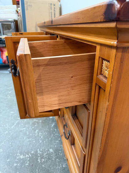 Ornate Carved Pine Wood Dresser Sideboard