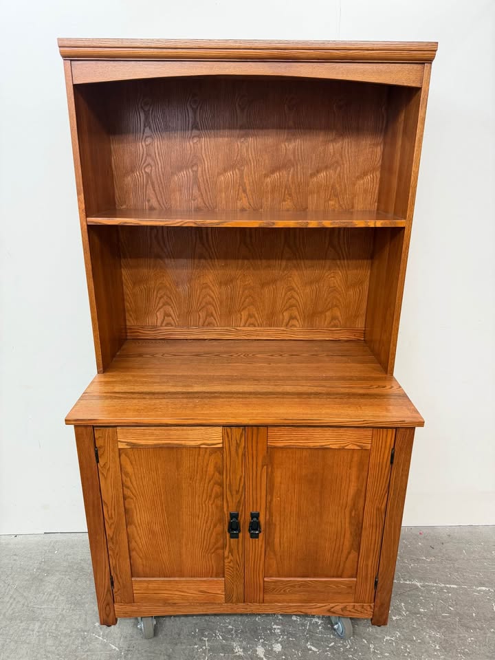 Oak Finish Wooden Hutch Cabinet