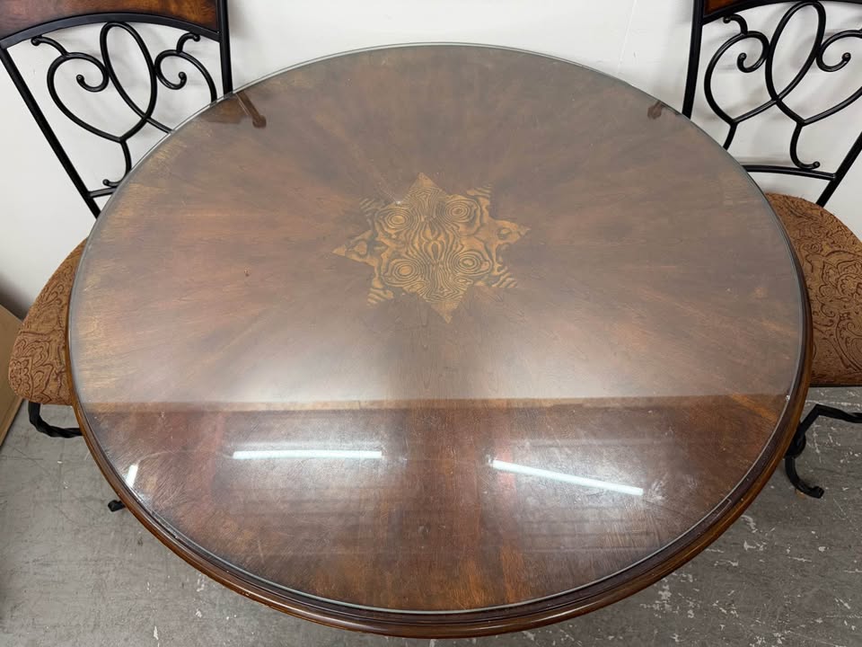Round Wood and Metal Dining Table with 4 Chairs
