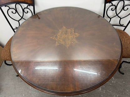 Round Wood and Metal Dining Table with 4 Chairs