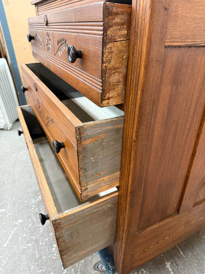 Antique Carved Wood 3-Drawer Dresser