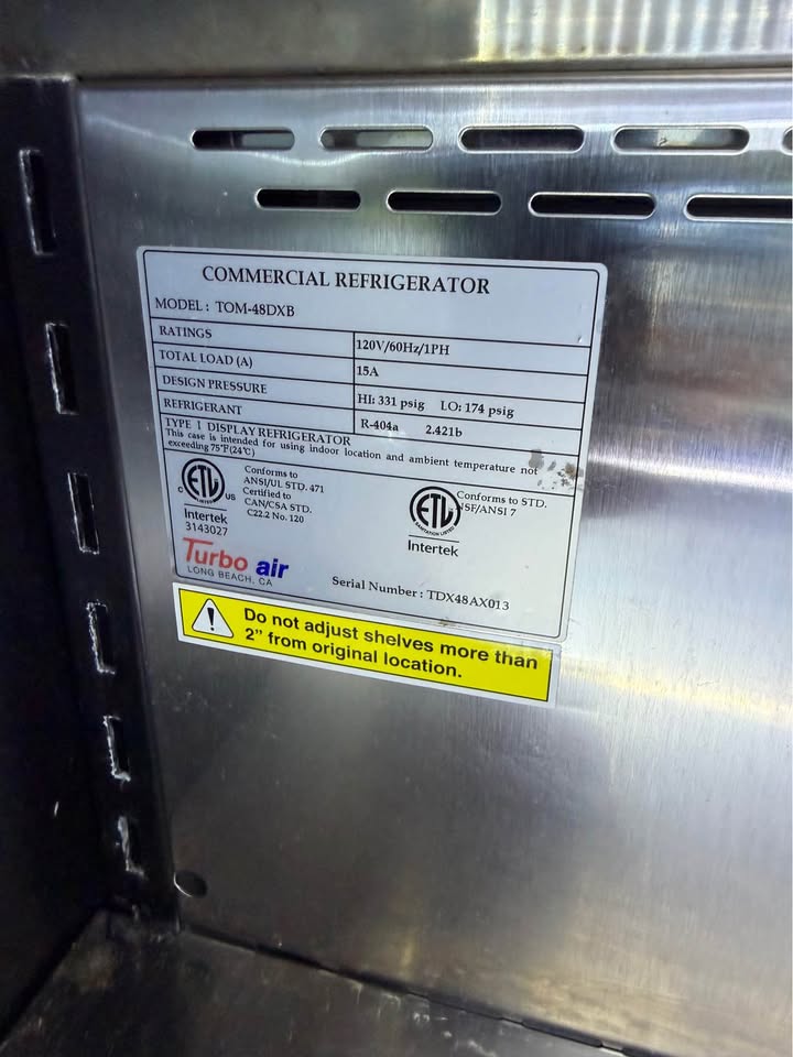 Turbo Air 48” Commercial Open Air Refrigerator Cooler Excellent Condition