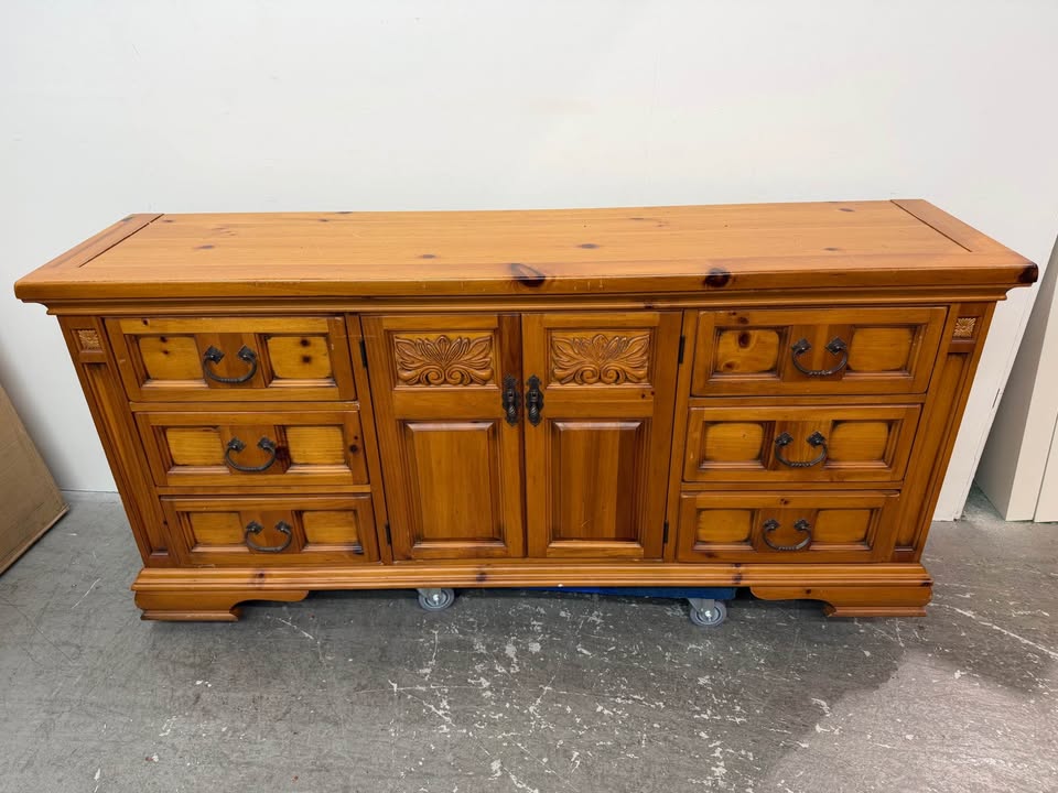 Ornate Carved Pine Wood Dresser Sideboard