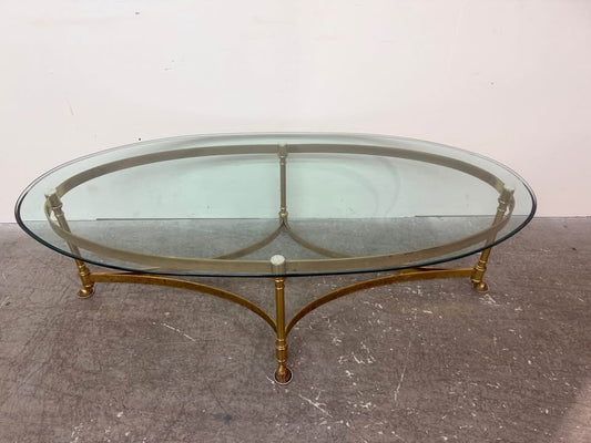 1980s Labarge MCM Brass Base and Oval Glass Top
