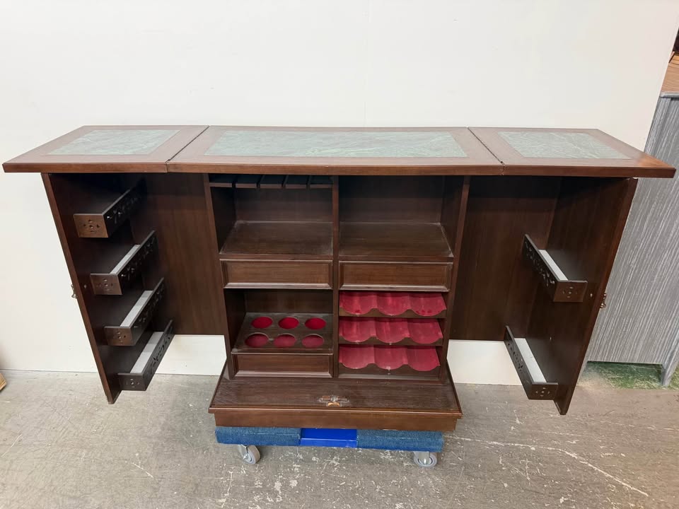 Vintage Carved Wood Asian Dry Bar Cabinet