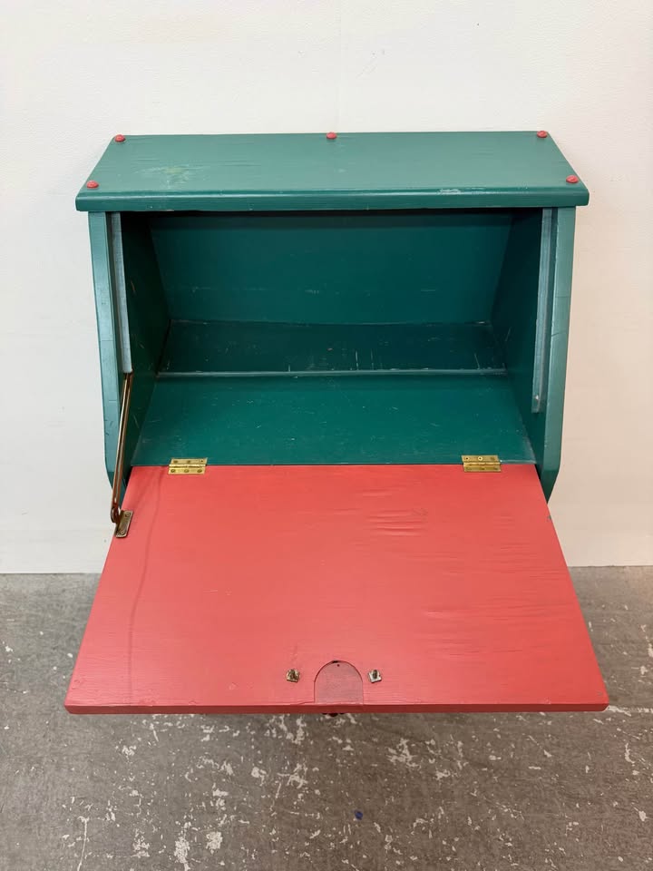 Vintage Green and Red Drop-Front Secretary Desk
