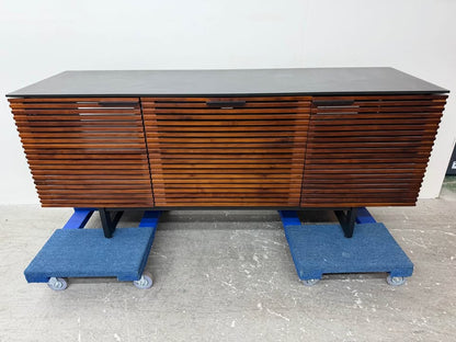 BDI USA Modern Slatted Wood /Black Tempered Glass Sideboard Credenza