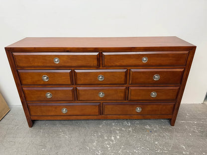 10-Drawer Wood Dresser with Silver Knobs