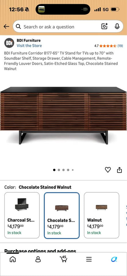 BDI USA Modern Slatted Wood /Black Tempered Glass Sideboard Credenza